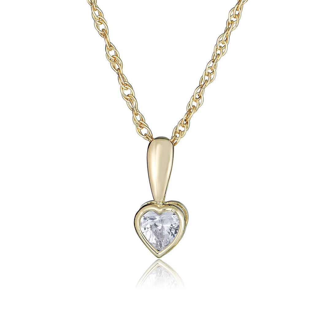 10K Yellow Gold White Sapphire Heart Pendant Necklace with 18" Chain U91190
