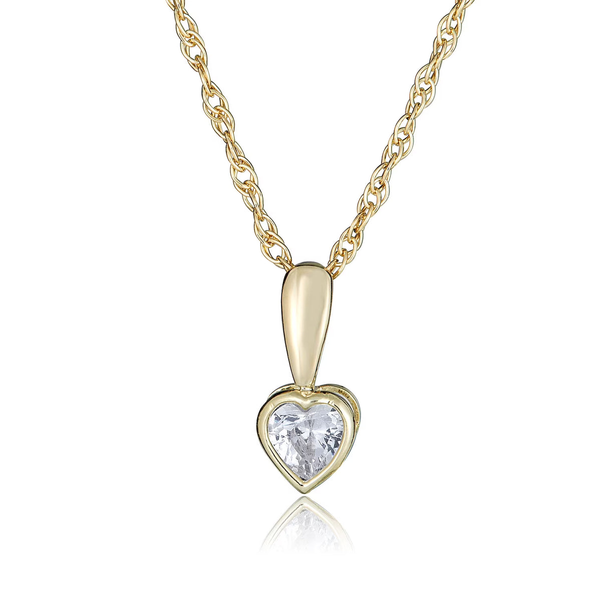 10K Yellow Gold White Sapphire Heart Pendant Necklace with 18" Chain U91190