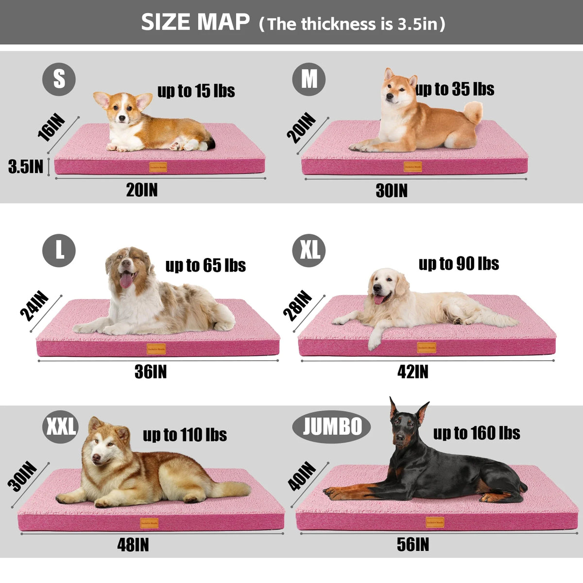 30"X20" Pink Orthopedic Pet Bed with Removable Washable Cover H292