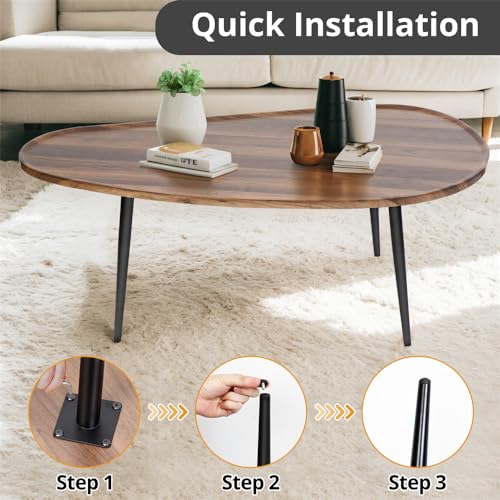Oval Coffee Table with Metal Legs, Walnut 23.6" D x 47.2" W x 18.5" H R5466