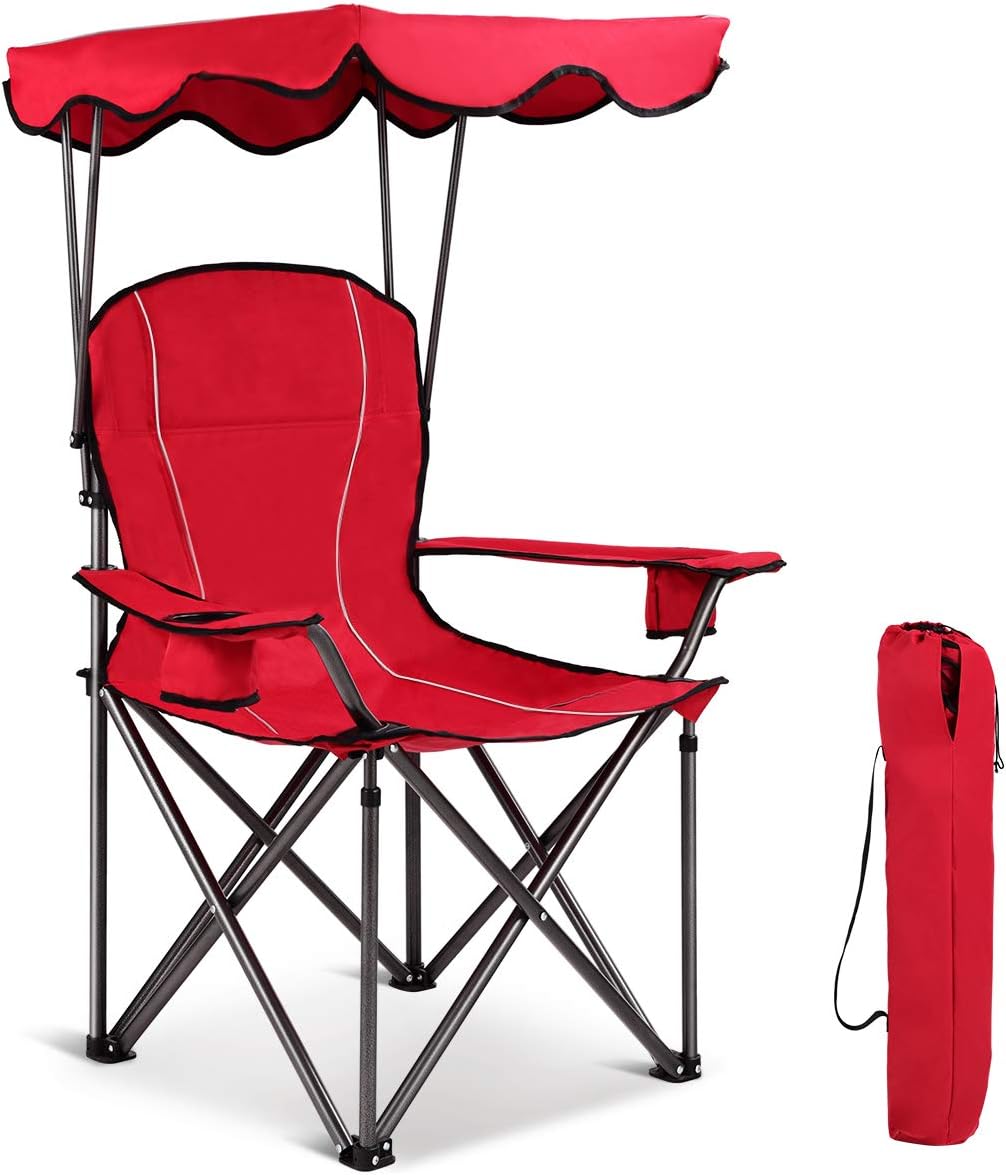Folding Camping Chair with Sunshade & Carrying Bag T179838