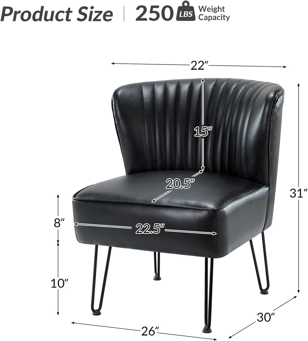 Faux Leather Accent Chairs Set Of 2 With Metal Base, Black H7545