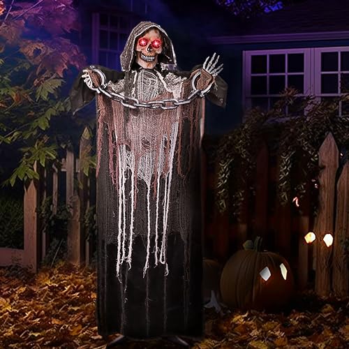 67" Halloween Animatronics Standing Pumpkin Ghost with Light-up Head, Movable Arms T284938