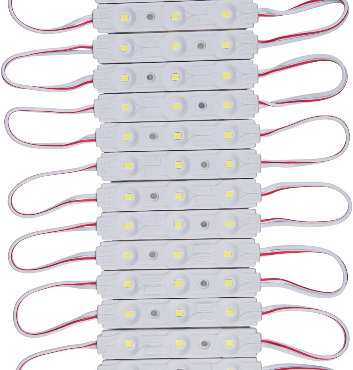 200pcs Daylight White 6500K 0.72W 12 Volt DC LED Module 2835 SMD 3 LEDs Waterproof with Tape Adhesive Backside Pack of 2 X593662