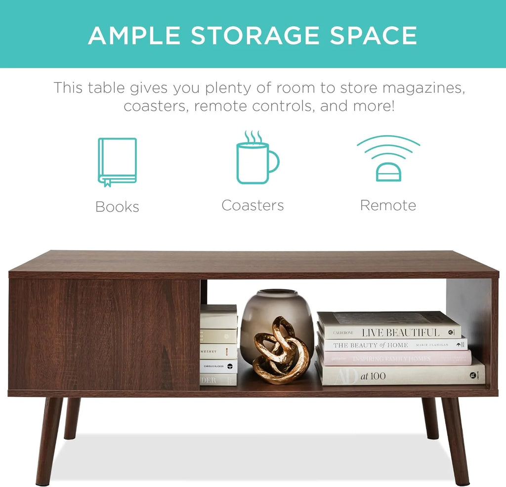 Mid-Century Modern Wooden Coffee Table with Open Storage Shelf B548373