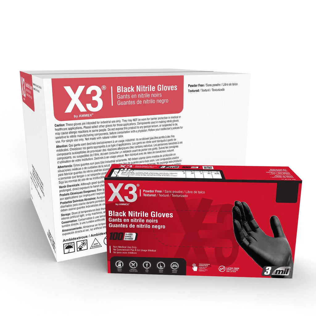 3 Mil Black Nitrile Disposable Industrial Gloves, Large, 2 Boxes of 100 Z92366