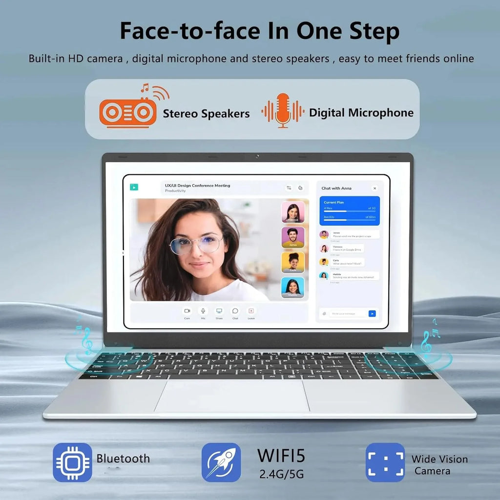 15.6" Laptop, Intel Quad-Core, 8GB RAM, 512GB SSD, Win 11 Pro, Fingerprint, Backlit Keyboard, HDMI, Bluetooth, USB 3.0, HD Webcam I636