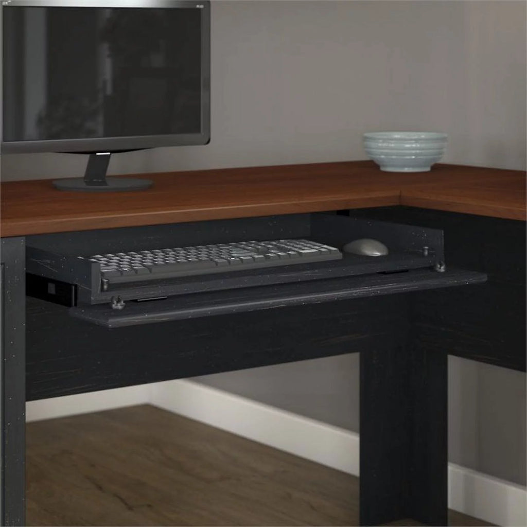L-Shaped Wood Computer Desk in Black J355468