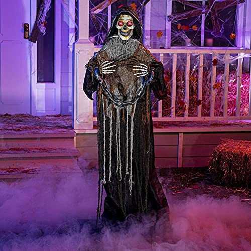 67" Halloween Animatronics Standing Pumpkin Ghost with Light-up Head, Movable Arms T284938
