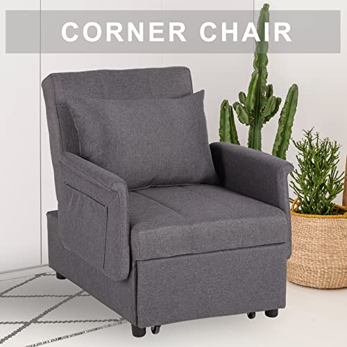 Black 3 in 1 Pull Out Sleeper Sofa Chair with Pillow U725