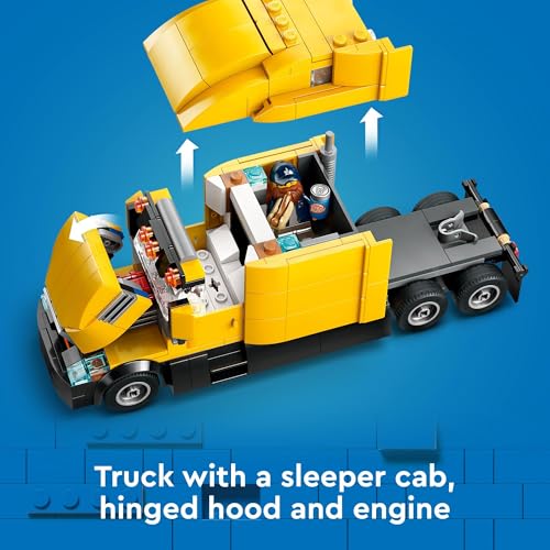 Yellow Delivery Truck Toy with Semitruck Model, Forklift and 4 Minifigures N521