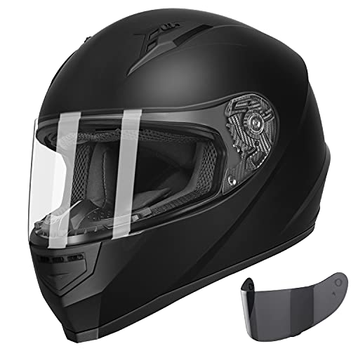 Compact Motorcycle Helmet - Matte Black, Large - Full Face w/ Tinted Visor Z6946