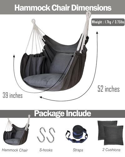 Hanging Cotton Hammock Chair with 2 Cushions T26515