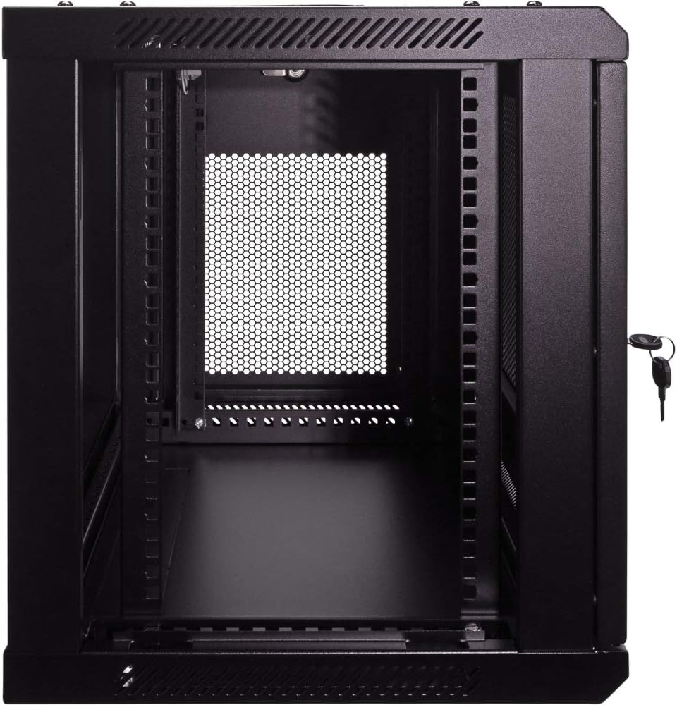 9U Wallmount Cabinet Enclosure 19-Inch Server Network Rack with Locking Perforated Door Black X947