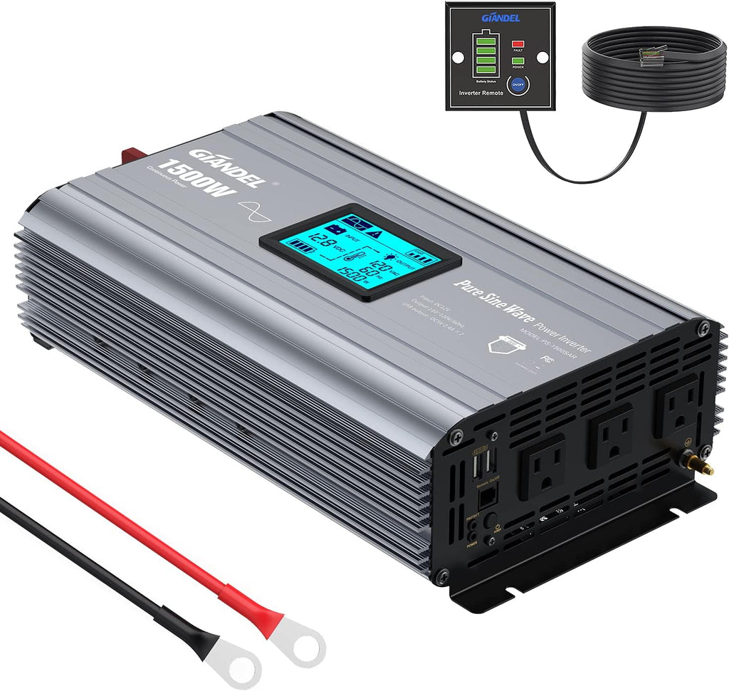 2000W Pure Sine Wave Power Inverter DC 12V to AC 120V with LCD Display Remote Controller Dual 2.4A USB Ports C2566