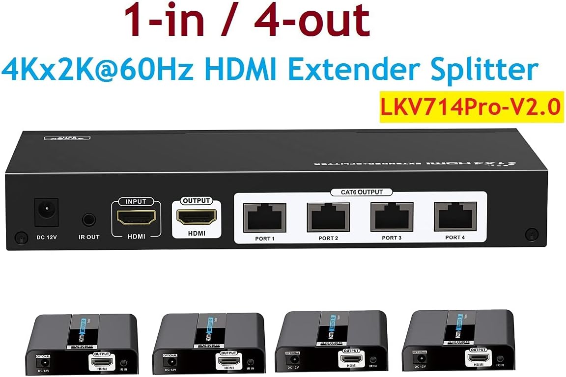 1x4 HDMI POE Extender Splitter Converter with HDMI Loop-Out Over CAT6/6a/7 H8155