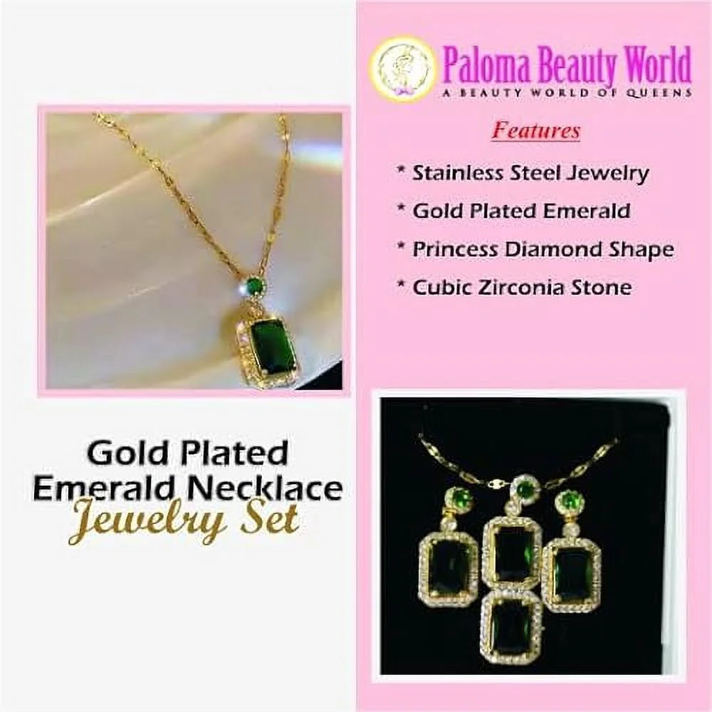3Pcs/Set Iced Out Cubic Zirconia Green Gemstone Ring Necklace Earrings Gold Plated Jewelry Sets D23599