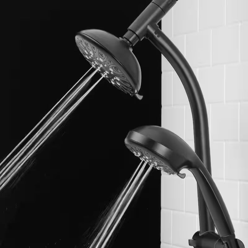 Matte Black 6-Spray Raincan Showerhead with Handshower P21349