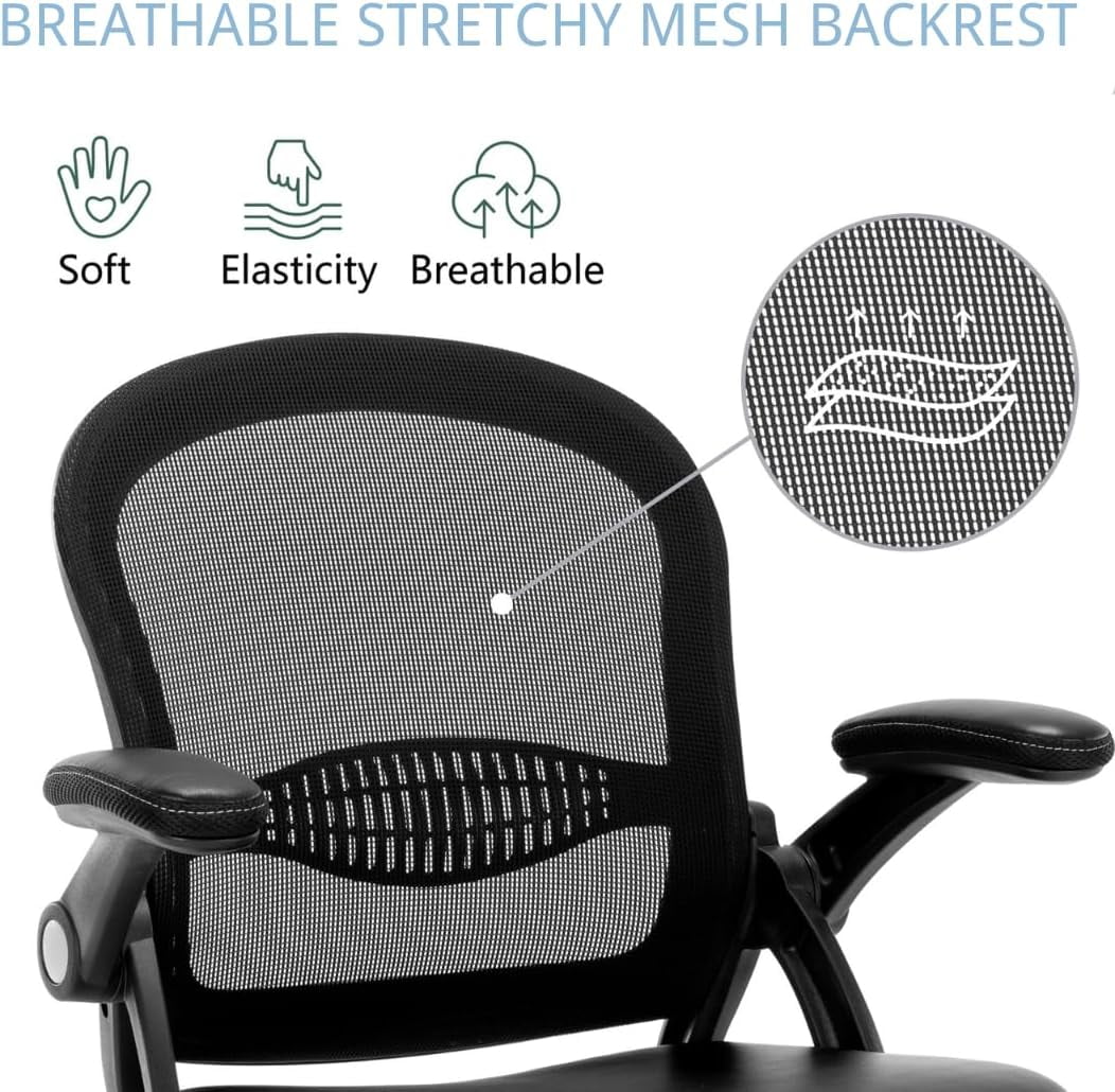 Black Ergonomic Mesh Office Chair with Flip-up Armrests Z39439