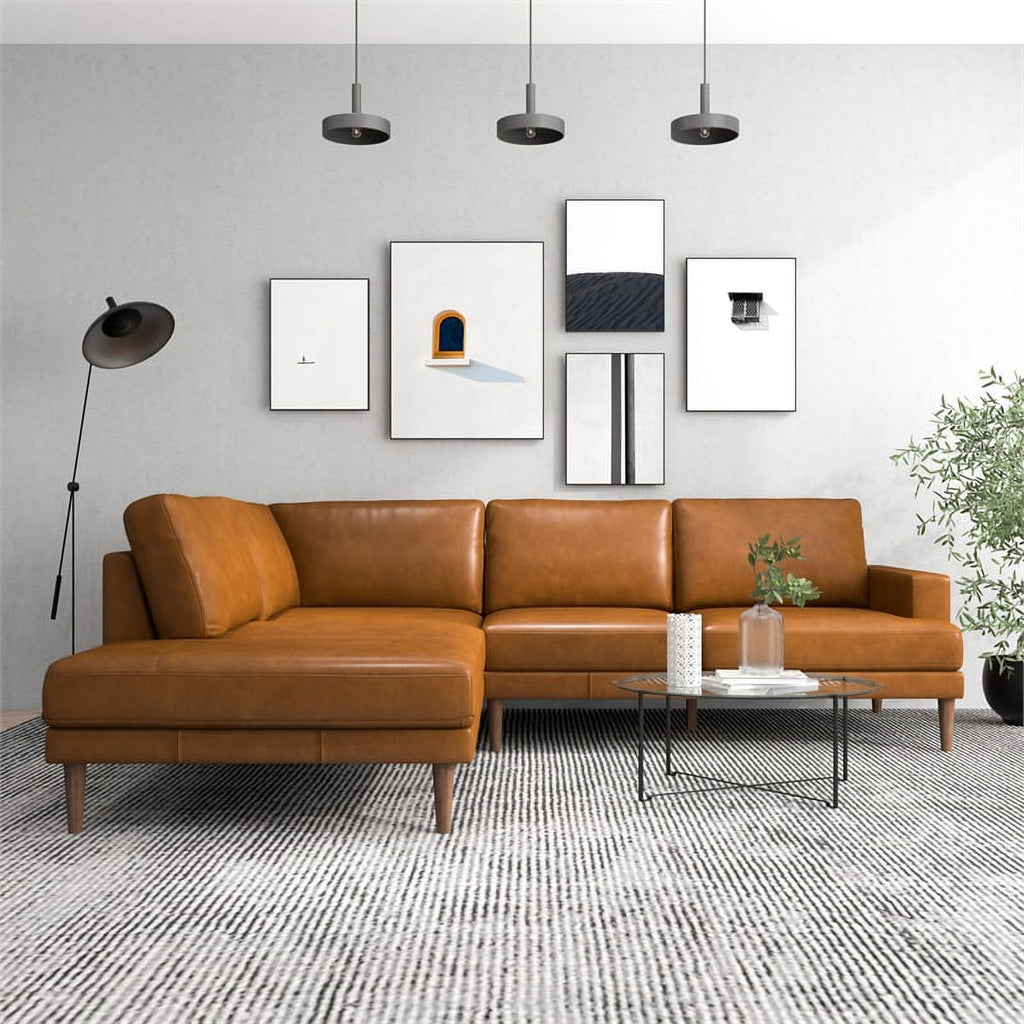 Cognac Tan Genuine Leather Corner Sectional Couch H3935
