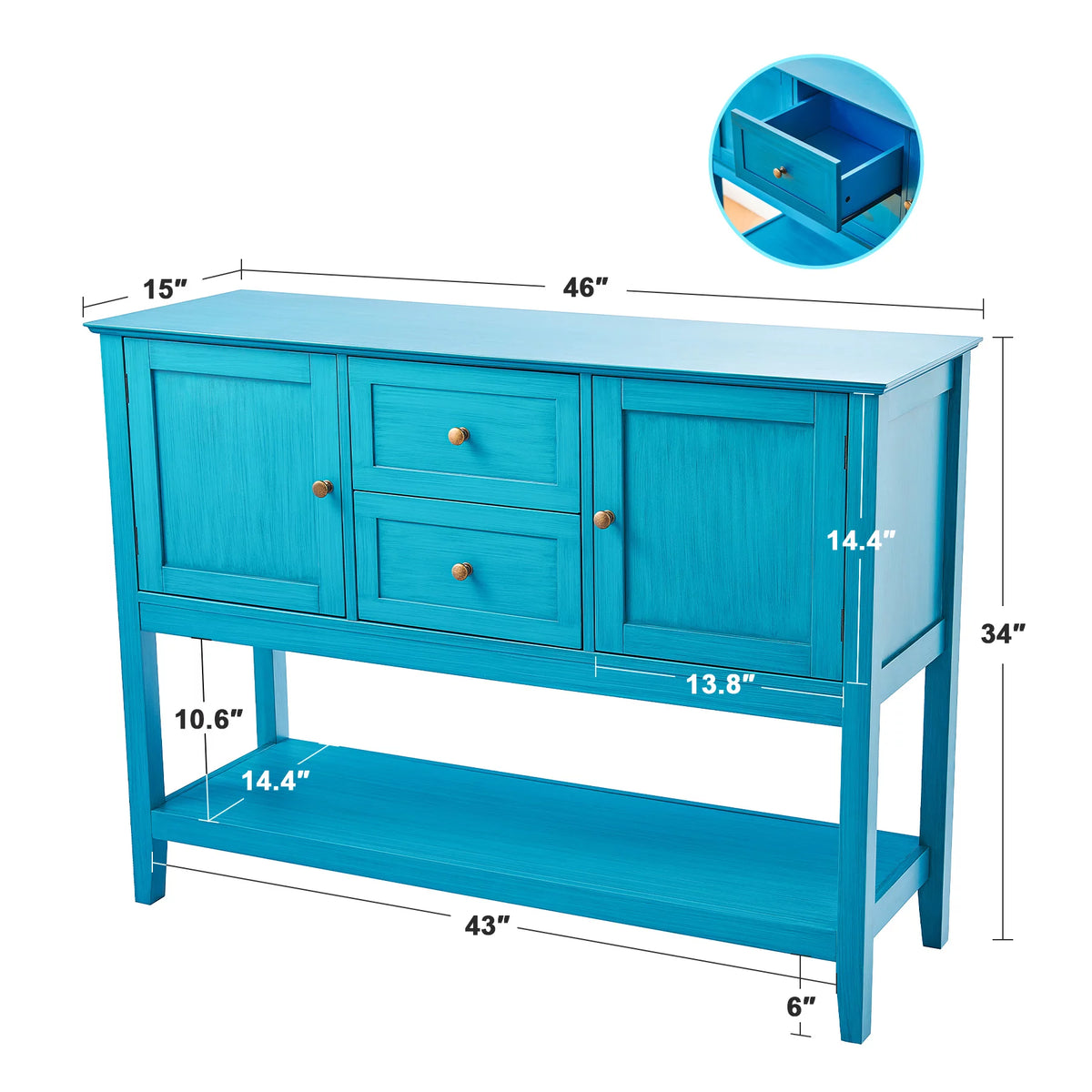 Teal Sideboard Buffet Cabinet with Drawers G17227