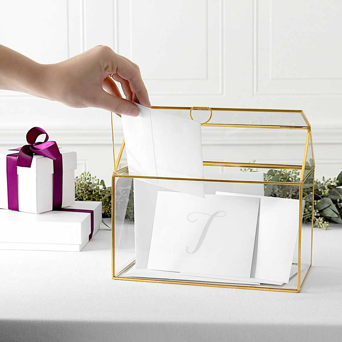 Gold Wedding Glass Terrarium Card Holder E494427
