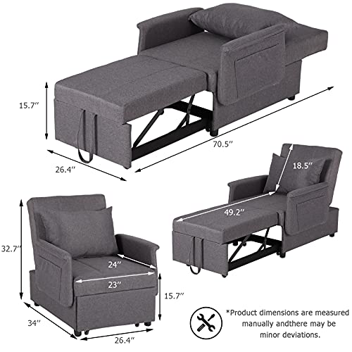 Black 3 in 1 Pull Out Sleeper Sofa Chair with Pillow U725