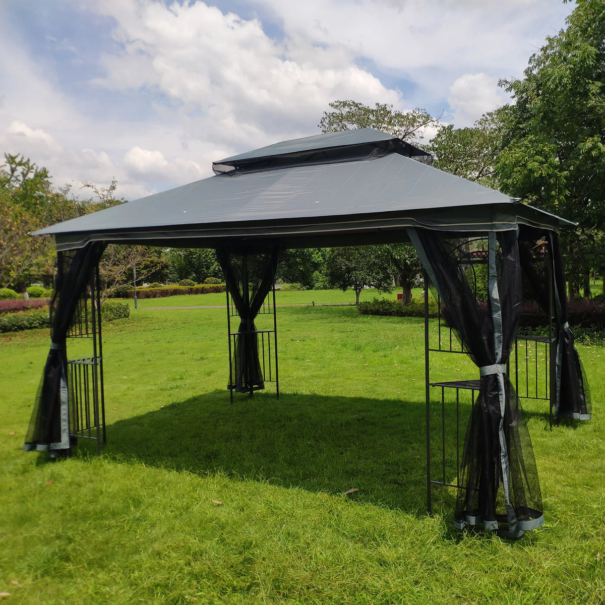 Gray Outdoor Patio Gazebo Canopy Tent with Mosquito Net C579103