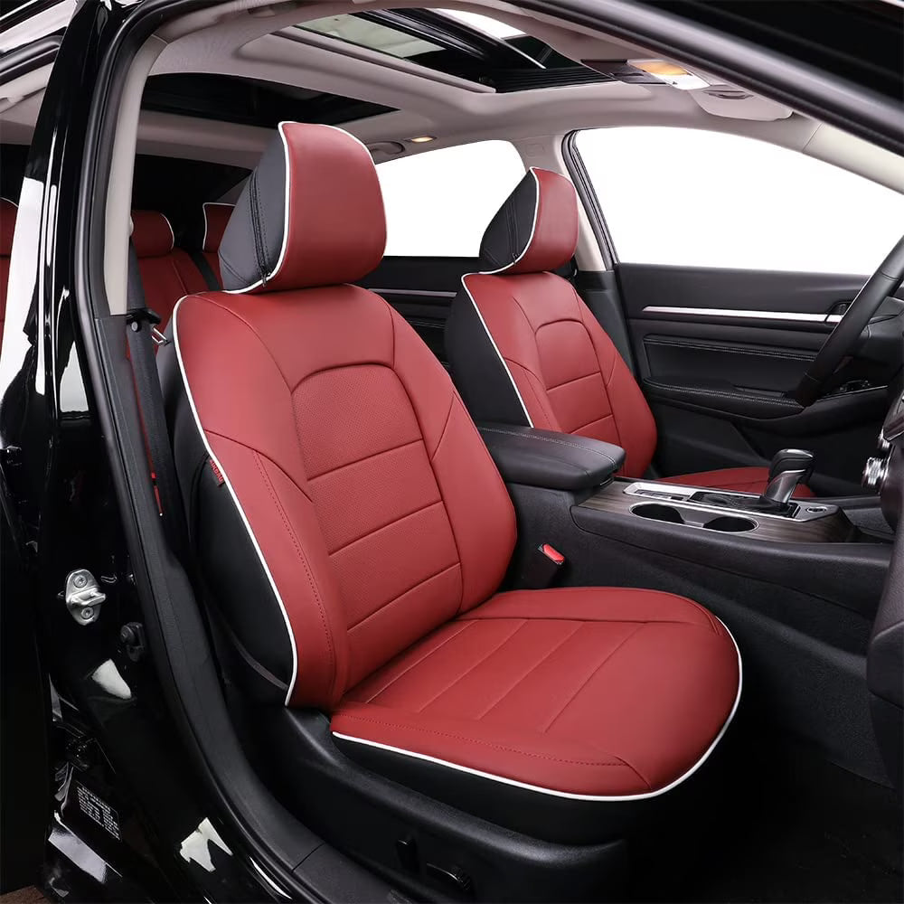 Burgundy Leatherette Full Set Car Seat Covers W54892