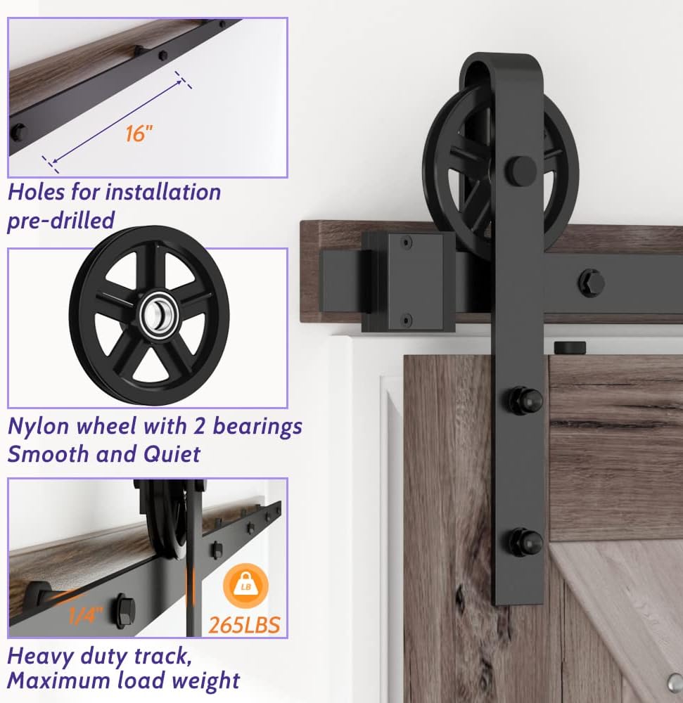 6FT Sliding Barn Door Hardware Track Kit Black Pack of 2 L2125