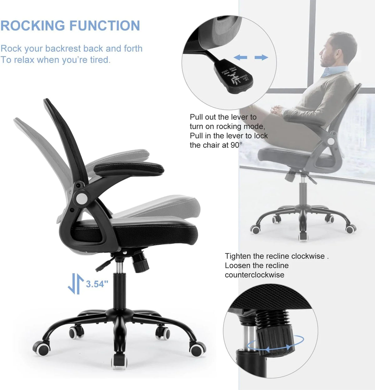 Black Ergonomic Mesh Office Chair with Flip-up Armrests Z39439
