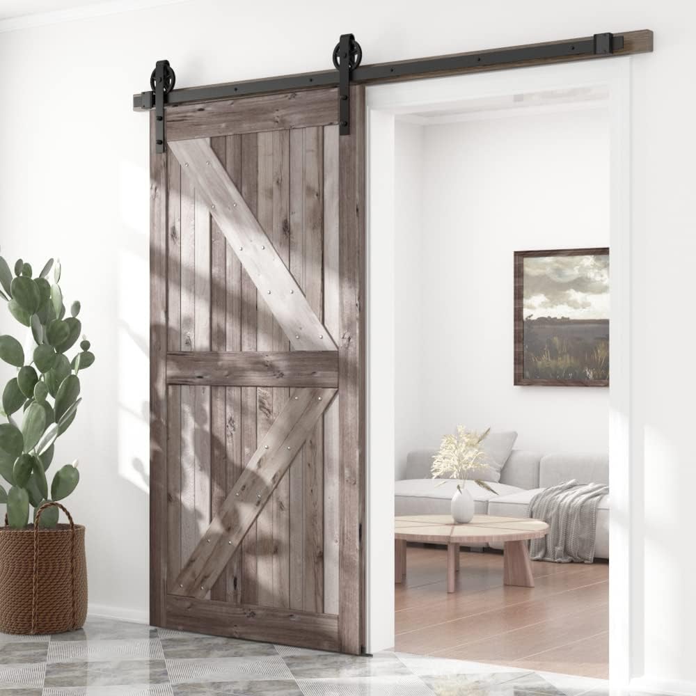 6FT Sliding Barn Door Hardware Track Kit Black Pack of 2 L2125