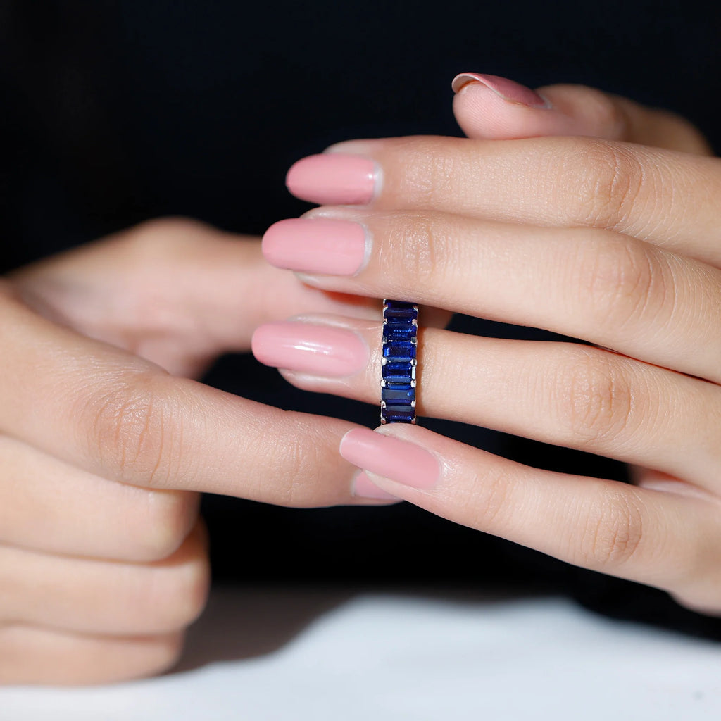 14K White Gold Octagon Cut Blue Sapphire Eternity Ring I461831