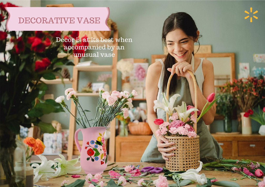 Hand-Painted Floral Stainless Steel Pink Water Pitcher W274