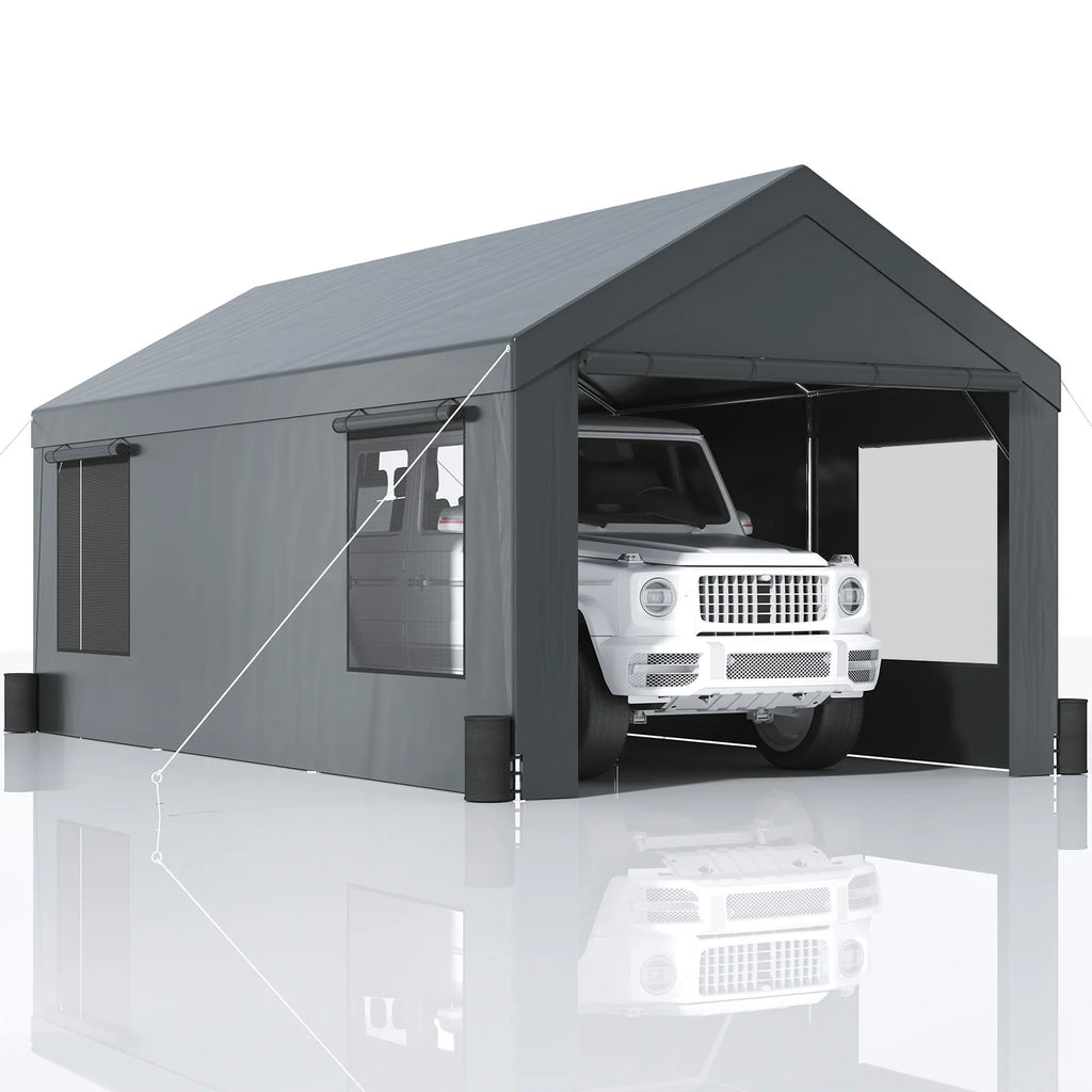 10 x 20 Feet Carport Canopy with Side Walls and Windows A28920