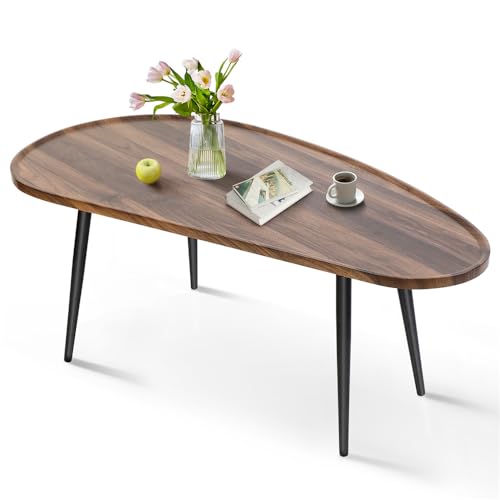 Oval Coffee Table with Metal Legs, Walnut 23.6" D x 47.2" W x 18.5" H R5466