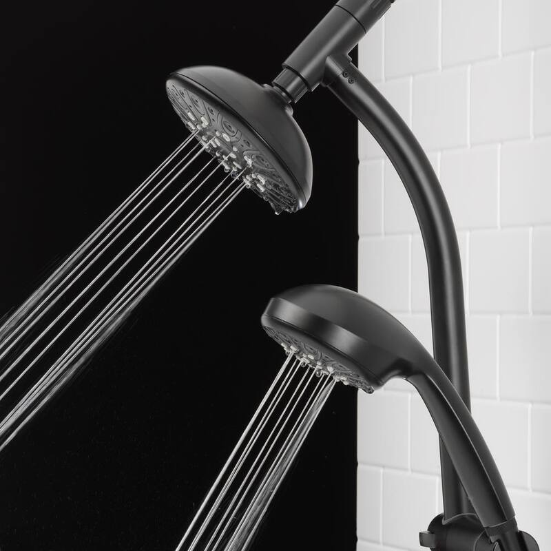 Matte Black 6-Spray Raincan Showerhead with Handshower P21349
