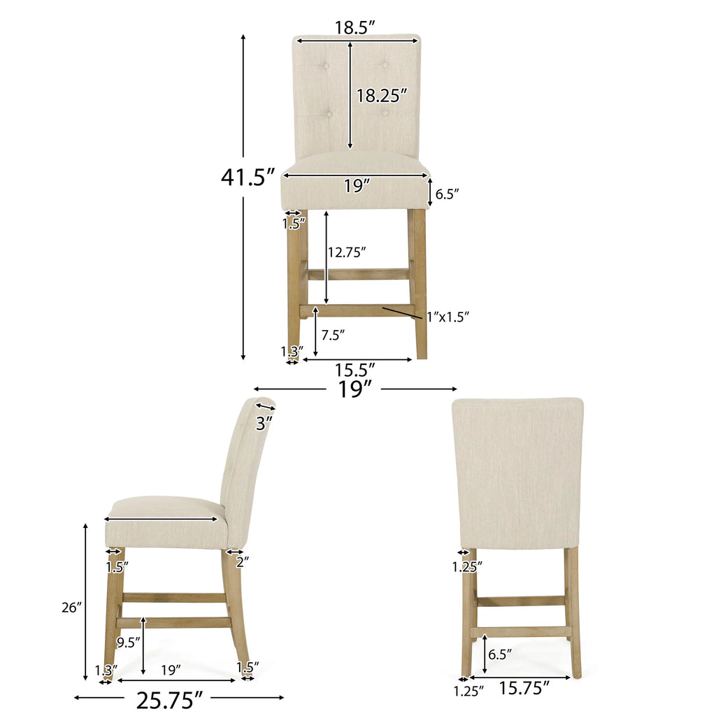 Beige and Weathered Brown Fabric Counter Stools, Set of 2 U28214