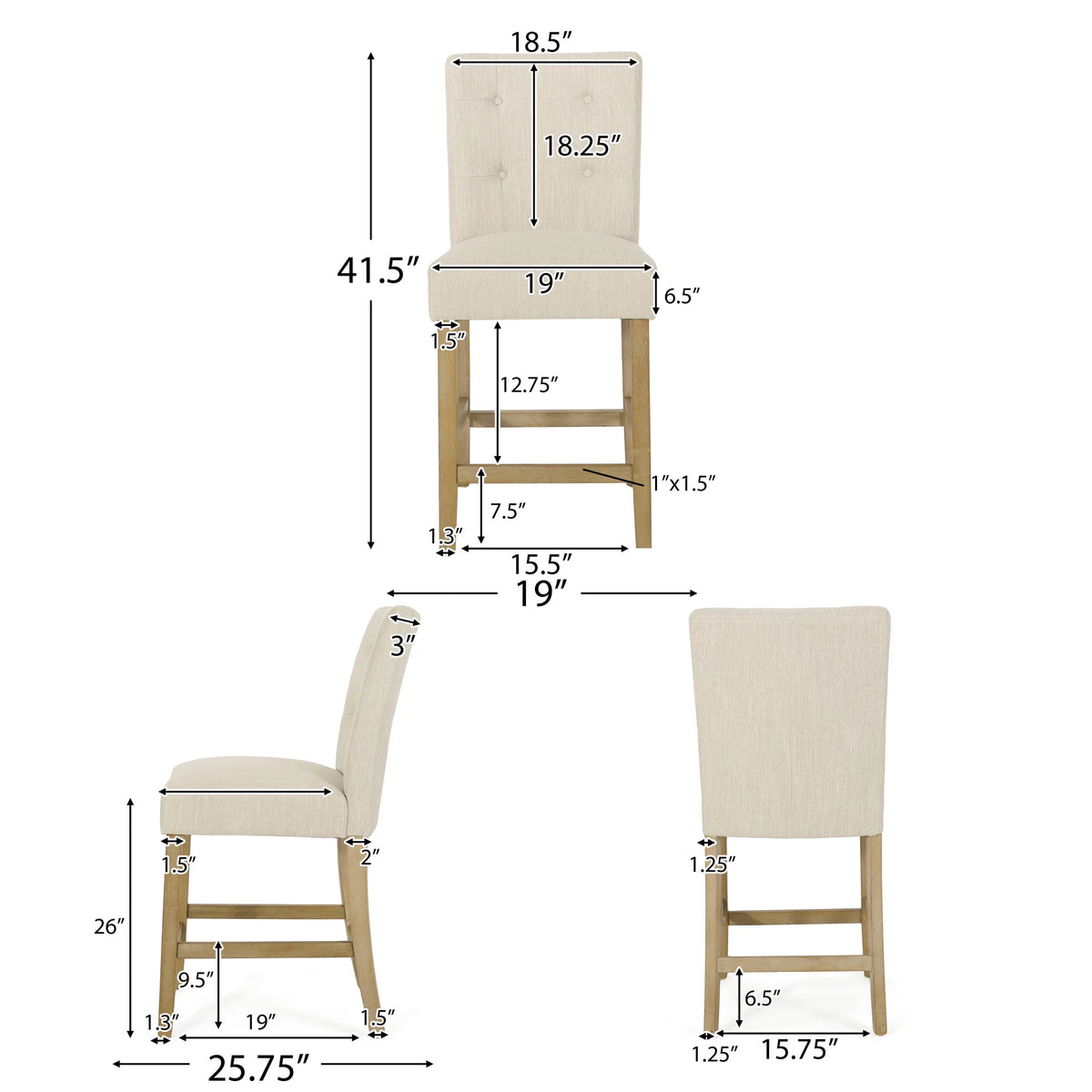 Beige and Weathered Brown Fabric Counter Stools, Set of 2 U28214