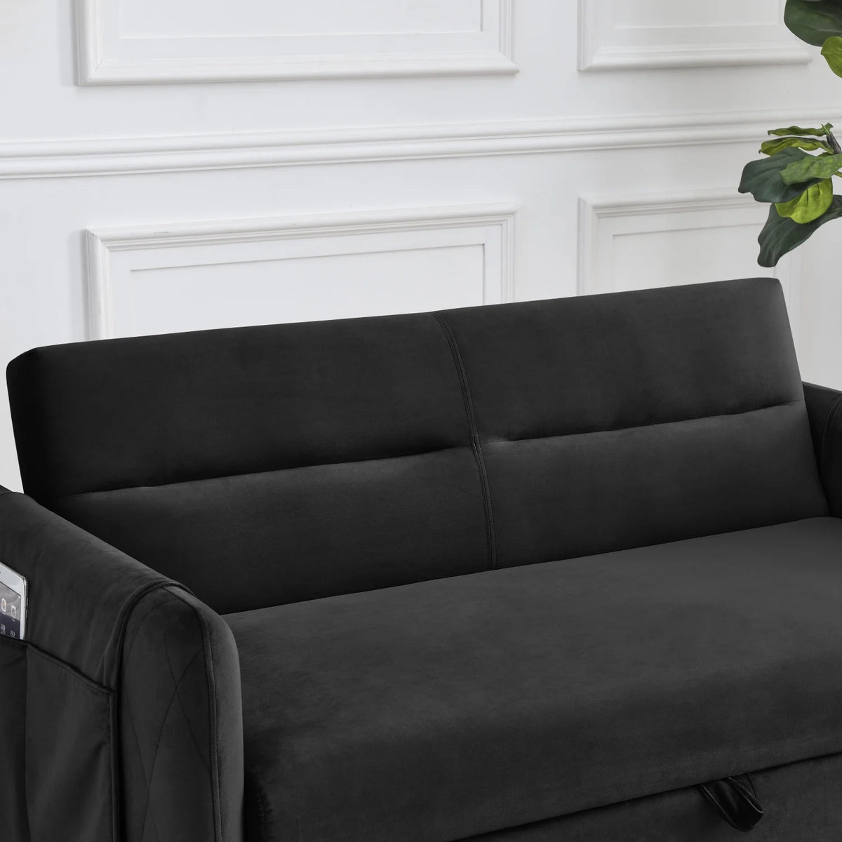 55" Convertible Velvet Sofa Bed with 2 Detachable Arm Pockets, 2 Pillows Z93721