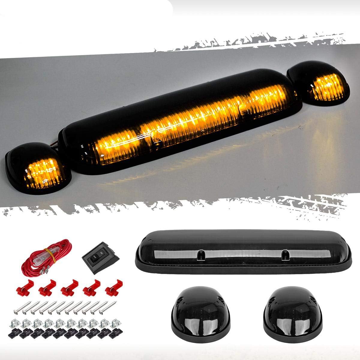 3pcs Smoke Cover Lens White 30 LED Cab Marker Roof Running Top Lights Assembly with Wire Pack J511