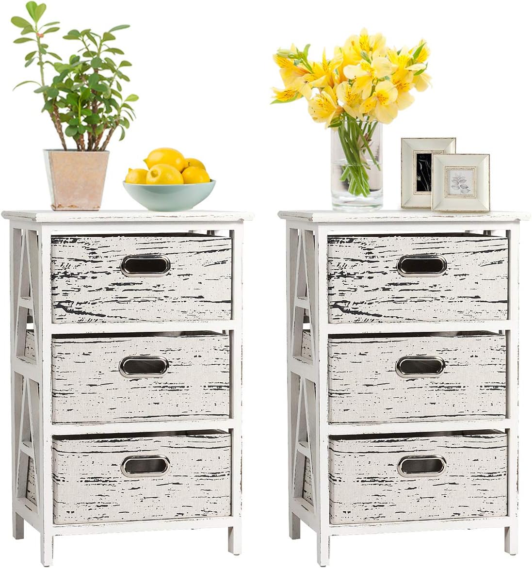 3 Fabrics Storage Drawer Units with Wood Frame Dresser Cabinet Y6053