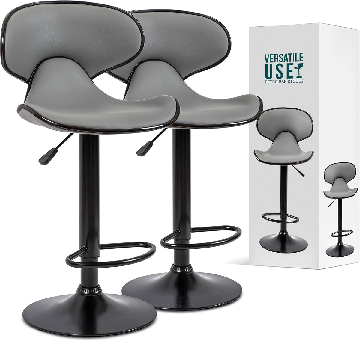 Adjustable Bar Stools Set of 2 Grey O101