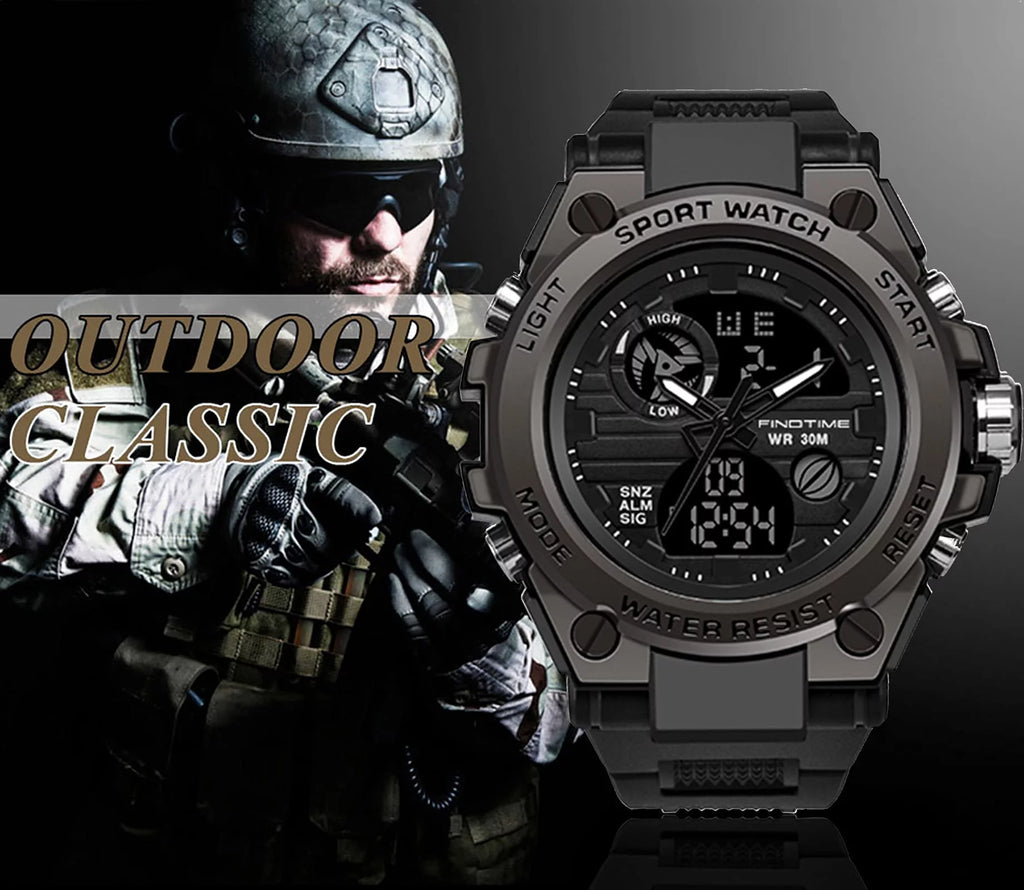 Men's Military Watch Outdoor Sports Electronic Watch Tactical Army Wristwatch LED Stopwatch Waterproof Digital Analog Watches I784