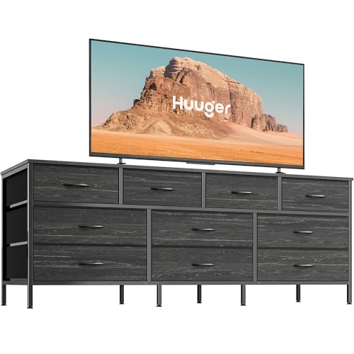 63 Inch 10 Fabric Drawers Rustic Brown Dresser S5511