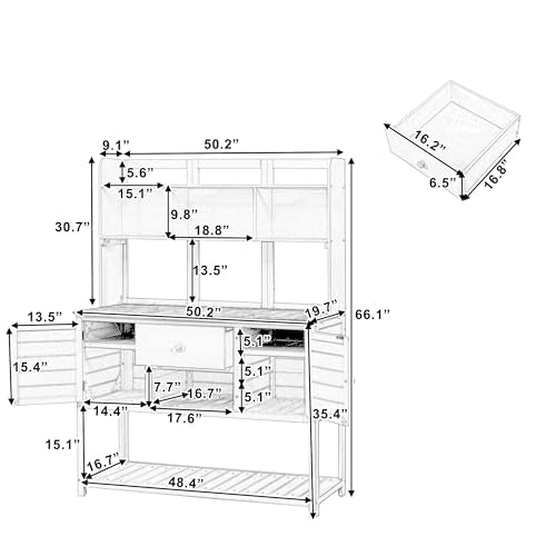 Light Brown Fir Wood Potting Bench with Drawers and Storage Shelves S737645