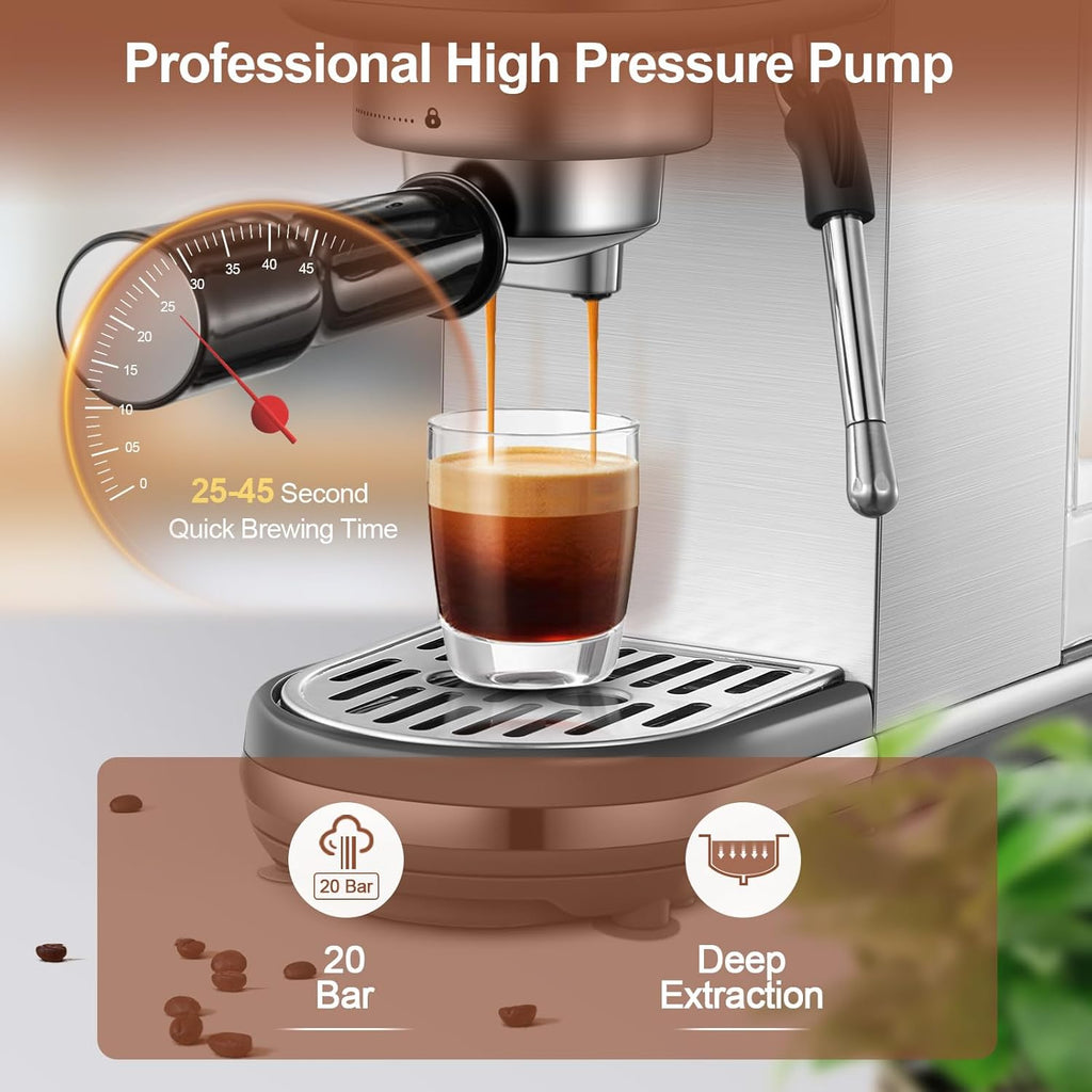 20 Bar Stainless Steel Espresso Coffee Machine with 40oz Detachable Water Tank F659