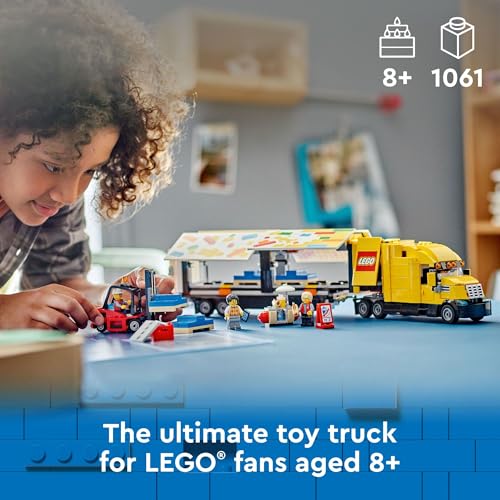 Yellow Delivery Truck Toy with Semitruck Model, Forklift and 4 Minifigures N521