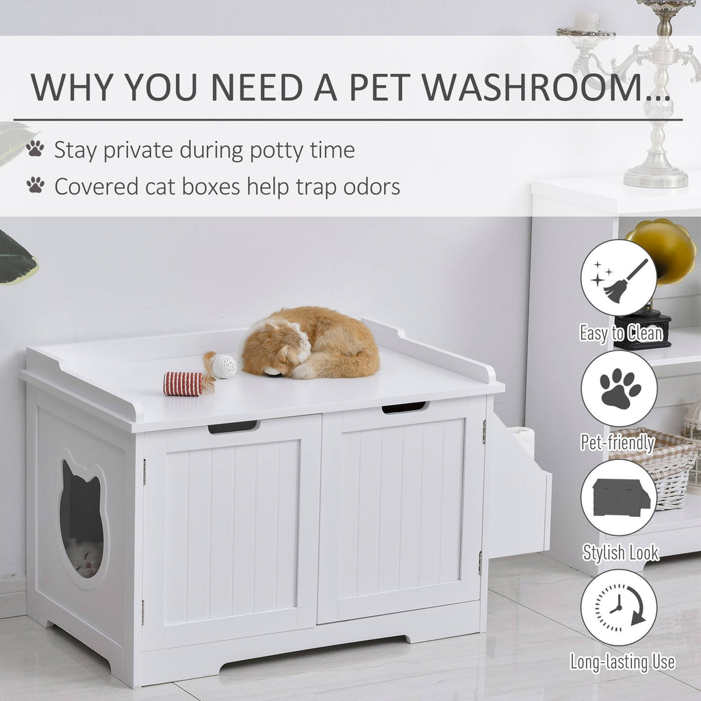 White Wooden Cat Litter Box Enclosure with Storage Rack R3612
