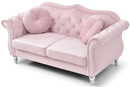 Pink Velvet Loveseat D3037